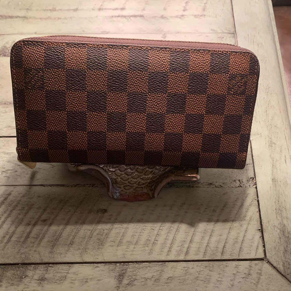 Brown Checkered Long Wallet